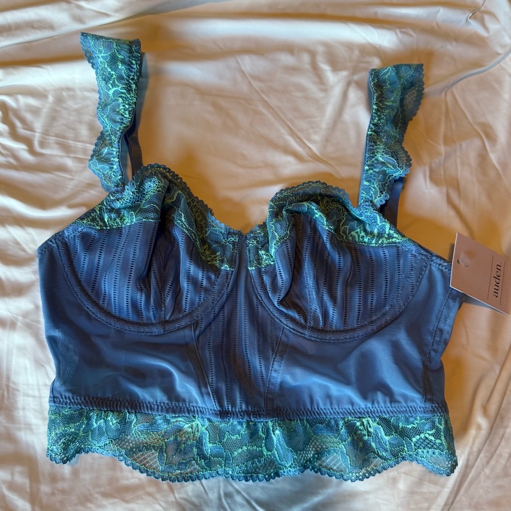 Auden Blue and Teal Lace Longline Bra Top